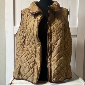 Jones New York Tan Quilted Vest with Stand-Up Collar
